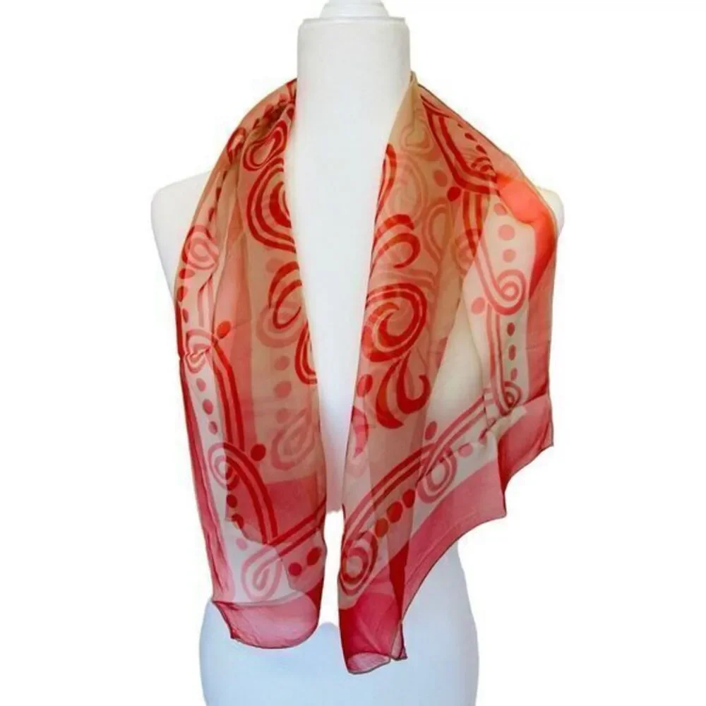 Vintage 60's 70's Red‎ & Gray Cream Swirls & Dots Pattern Retro 16x40